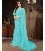Blue Plain Georgette saree with blouse