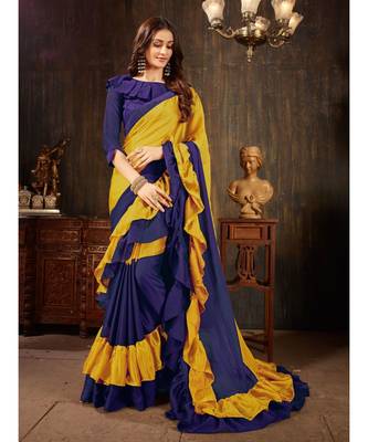 Blue Plain Georgette saree with blouse 1