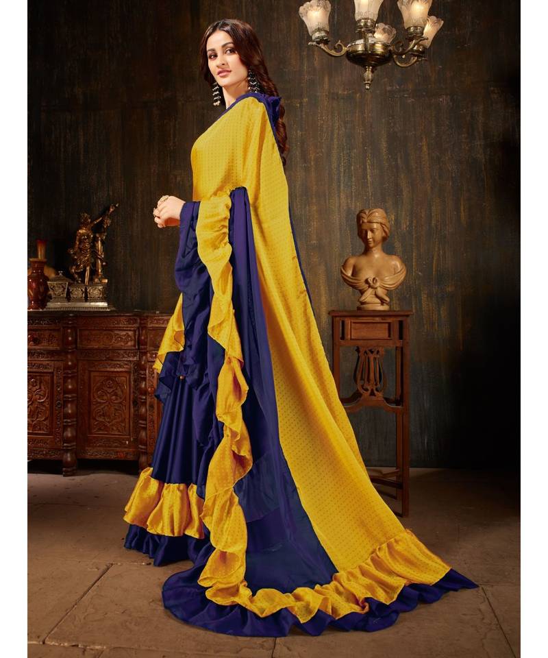 Blue Plain Georgette saree with blouse