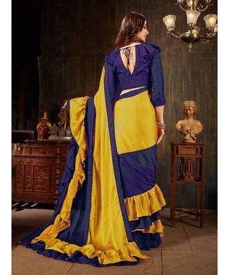 Blue Plain Georgette saree with blouse 3