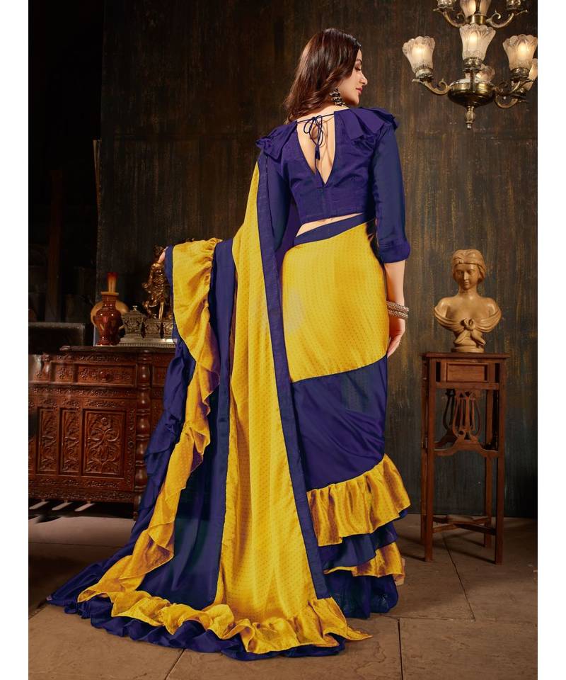 Blue Plain Georgette saree with blouse