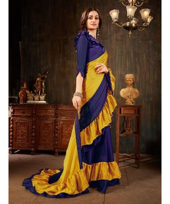 Blue Plain Georgette saree with blouse 4