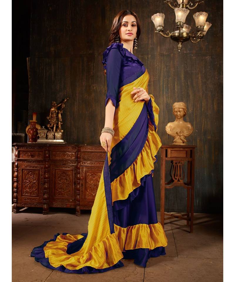 Blue Plain Georgette saree with blouse
