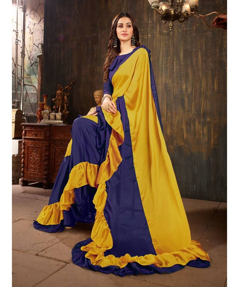 Blue Plain Georgette saree with blouse