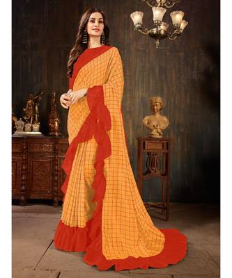 Orange embroidered georgette saree with blouse 1