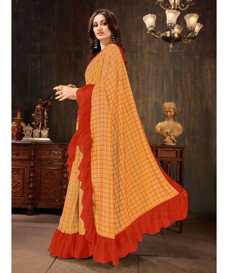 Orange embroidered georgette saree with blouse