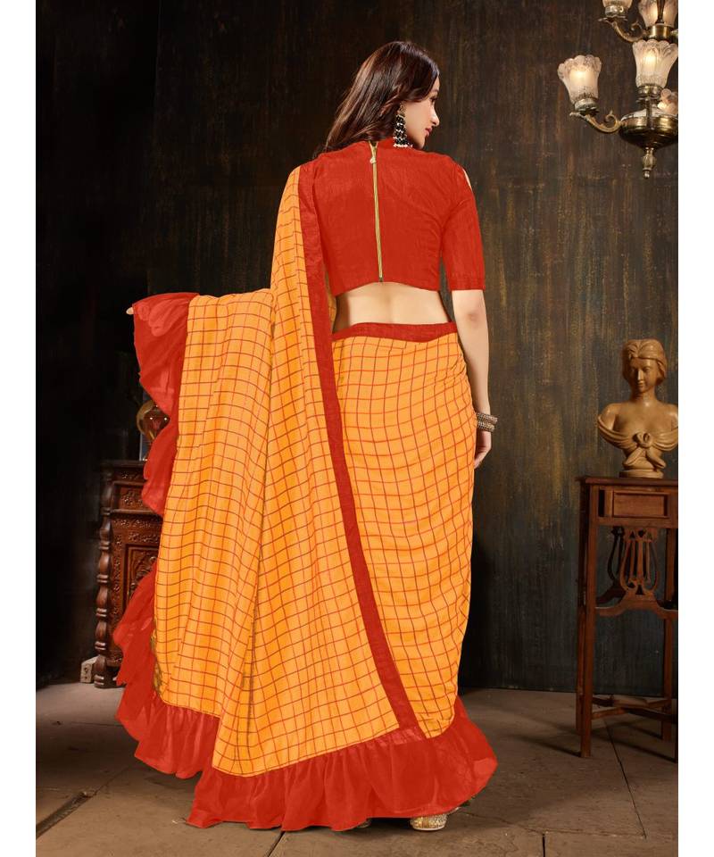 Orange embroidered georgette saree with blouse