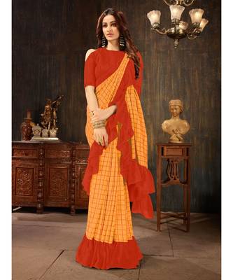 Orange embroidered georgette saree with blouse 5