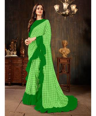 Green embroidered georgette saree with blouse 1