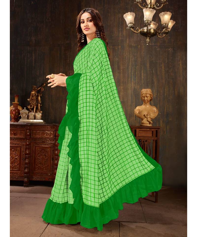 Green embroidered georgette saree with blouse