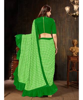 Green embroidered georgette saree with blouse 3