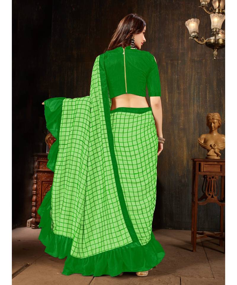 Green embroidered georgette saree with blouse