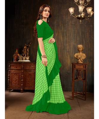Green embroidered georgette saree with blouse 4