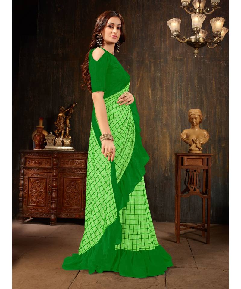 Green embroidered georgette saree with blouse