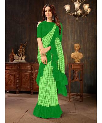 Green embroidered georgette saree with blouse 5