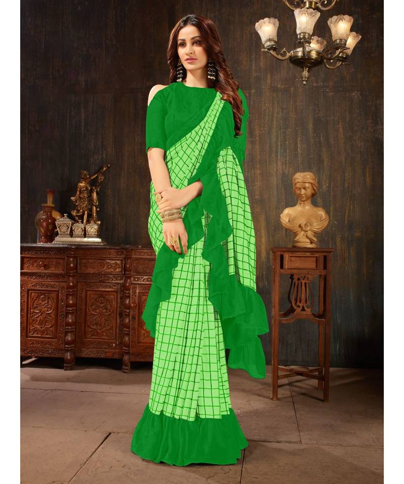 Green embroidered georgette saree with blouse