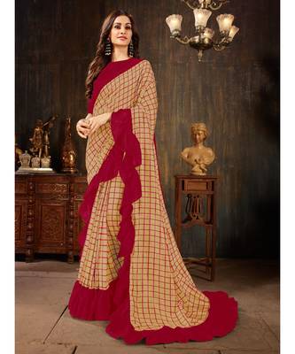 Peach embroidered georgette saree with blouse 1