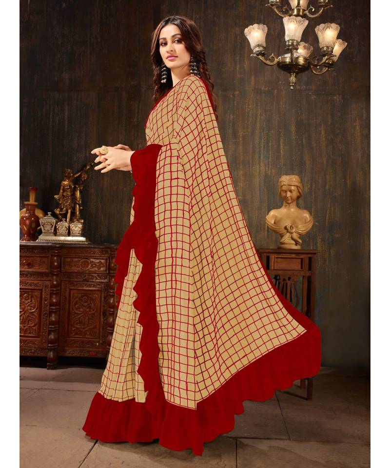 Peach embroidered georgette saree with blouse