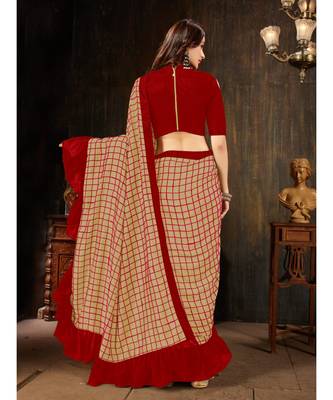 Peach embroidered georgette saree with blouse 3