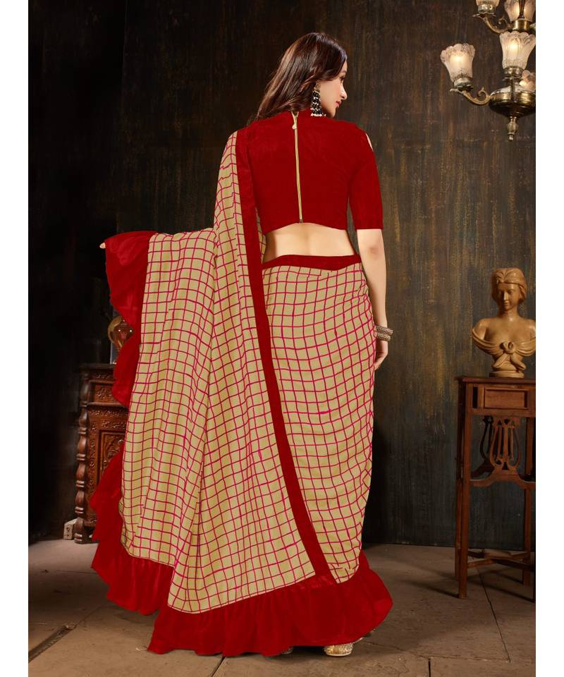 Peach embroidered georgette saree with blouse