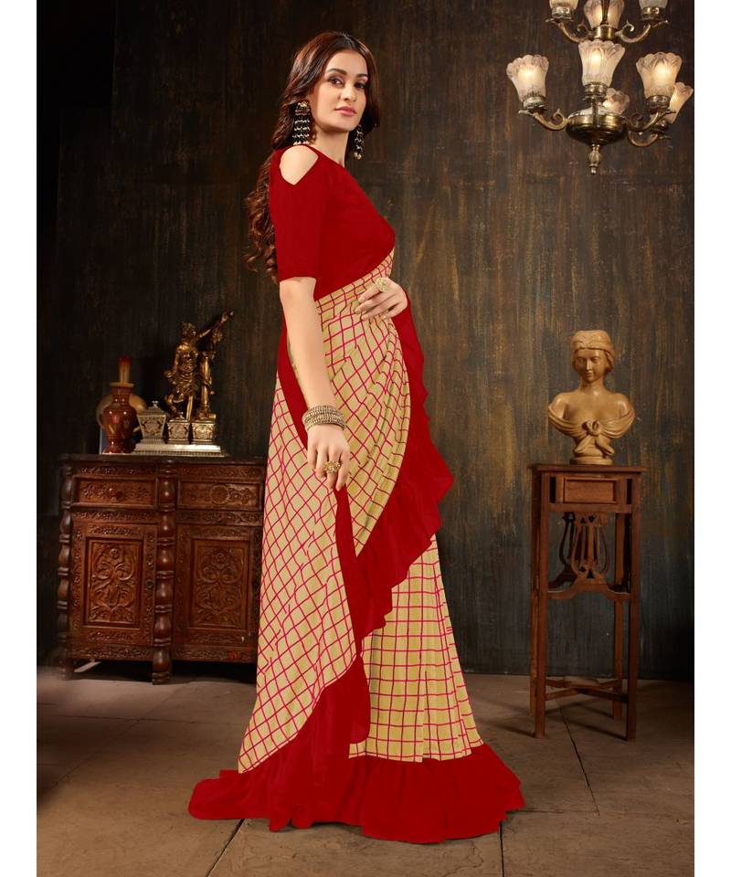 Peach embroidered georgette saree with blouse