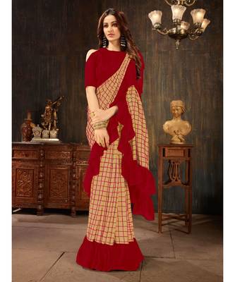 Peach embroidered georgette saree with blouse 5