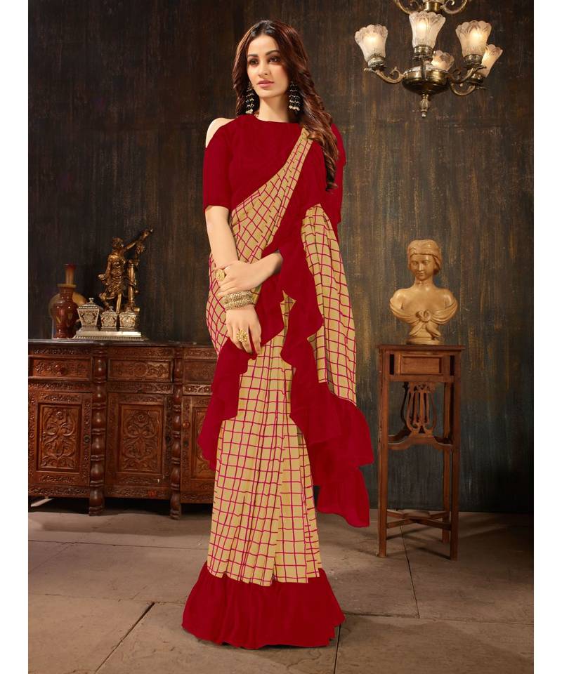 Peach embroidered georgette saree with blouse