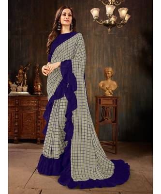 Grey embroidered georgette saree with blouse 1