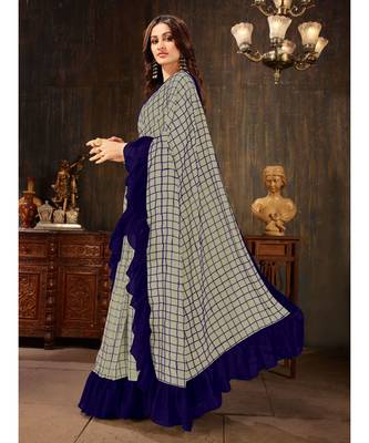 Grey embroidered georgette saree with blouse 2