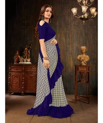 Grey embroidered georgette saree with blouse 4