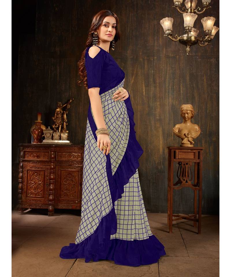 Grey embroidered georgette saree with blouse
