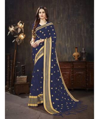 Blue Embroidered Art Silk saree with blouse 1