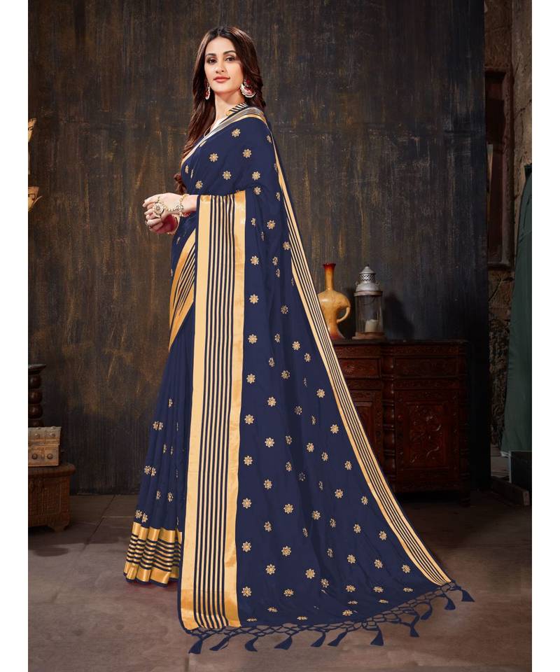 Blue Embroidered Art Silk saree with blouse