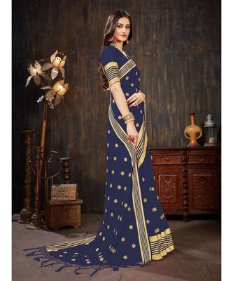 Blue Embroidered Art Silk saree with blouse 3
