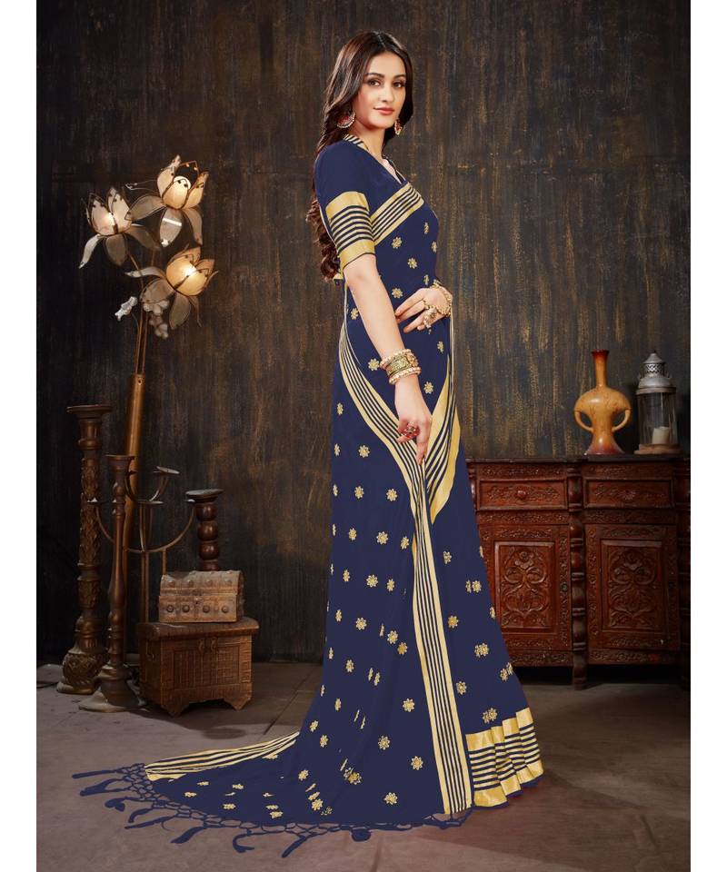 Blue Embroidered Art Silk saree with blouse