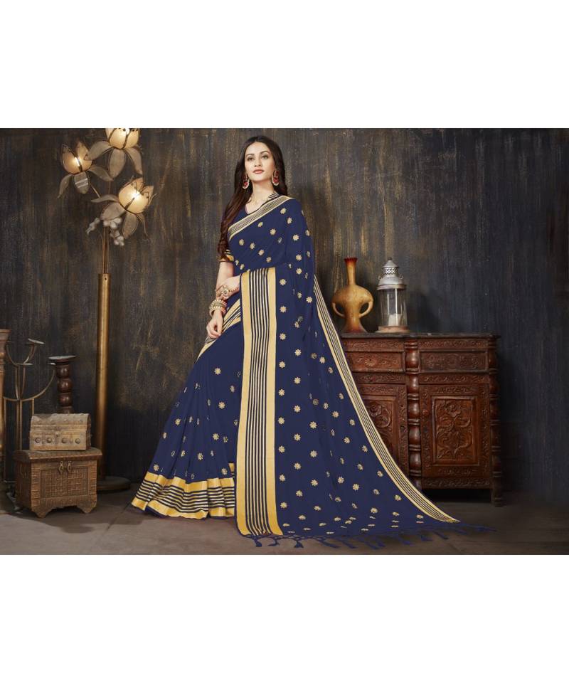 Blue Embroidered Art Silk saree with blouse