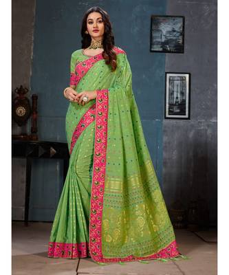 Green Embroidered Art Silk saree with blouse 1