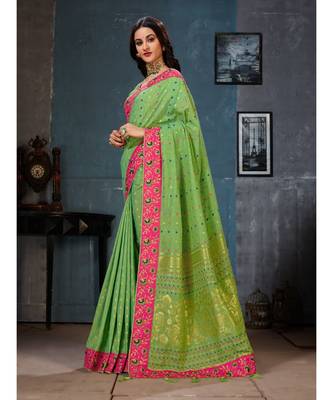 Green Embroidered Art Silk saree with blouse 2