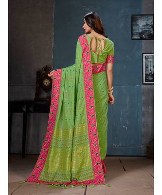 Green Embroidered Art Silk saree with blouse 3