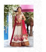 white floral print art silk unstitched lehenga