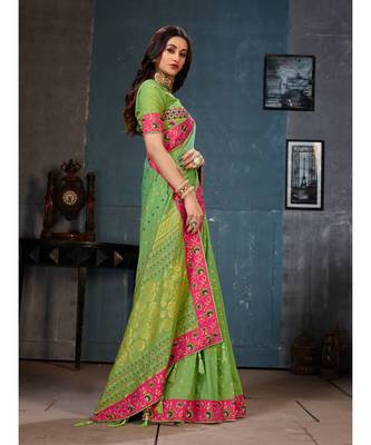 Green Embroidered Art Silk saree with blouse 4