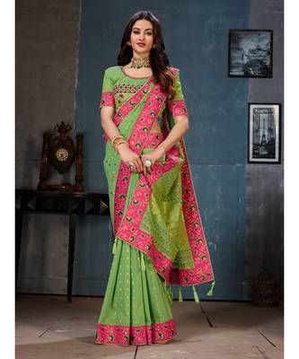 Green Embroidered Art Silk saree with blouse 5