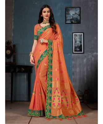 Orange Embroidered Art Silk saree with blouse 1