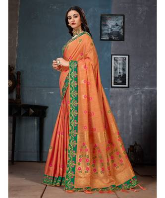 Orange Embroidered Art Silk saree with blouse 2
