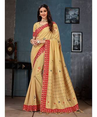 Beige Embroidered Art Silk saree with blouse 1
