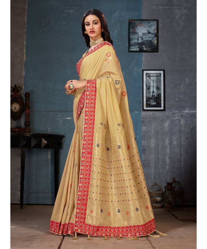 Beige Embroidered Art Silk saree with blouse