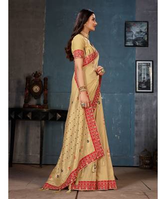 Beige Embroidered Art Silk saree with blouse 4