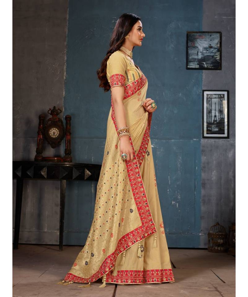 Beige Embroidered Art Silk saree with blouse