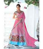 pink floral print art silk unstitched lehenga