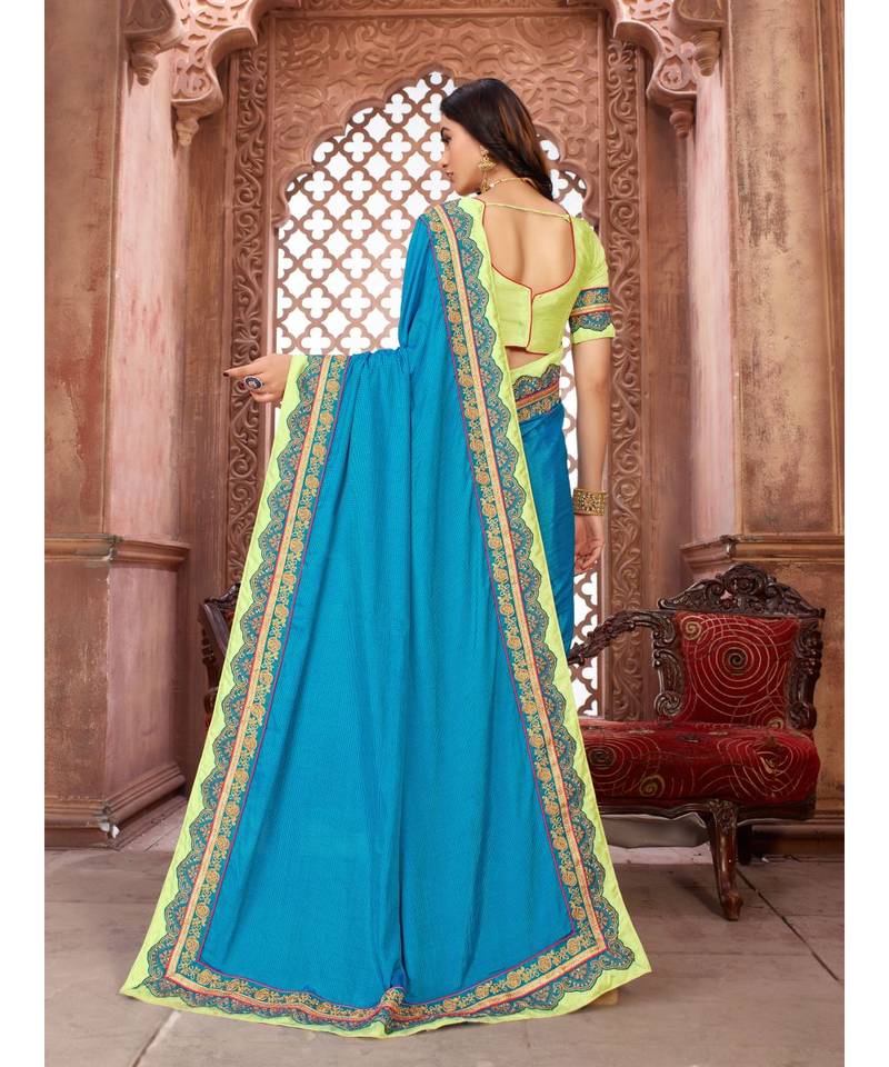 Blue Embroidered Art Silk saree with blouse